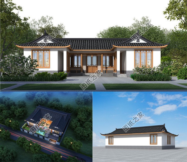 一層農(nóng)村三合院別墅設(shè)計圖效果圖