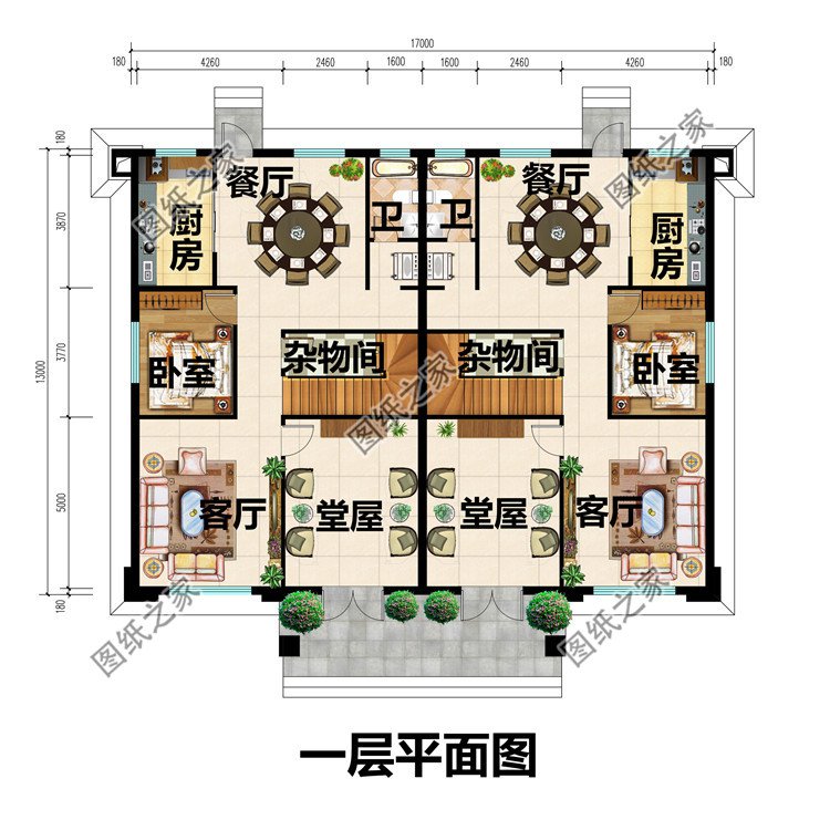 兄弟雙拼四合院設(shè)計(jì)圖一層平面圖