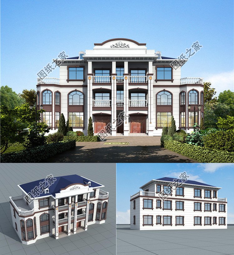 農(nóng)村歐式雙拼三層別墅設(shè)計圖效果圖