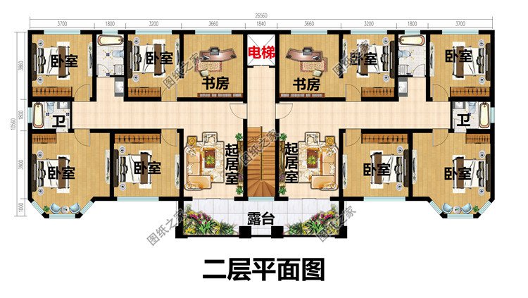 農(nóng)村歐式雙拼三層別墅設(shè)計圖二層平面圖