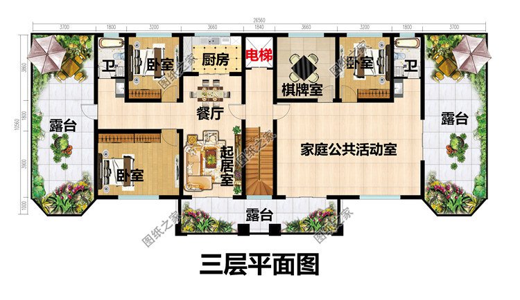 農(nóng)村歐式雙拼三層別墅設(shè)計圖三層平面圖