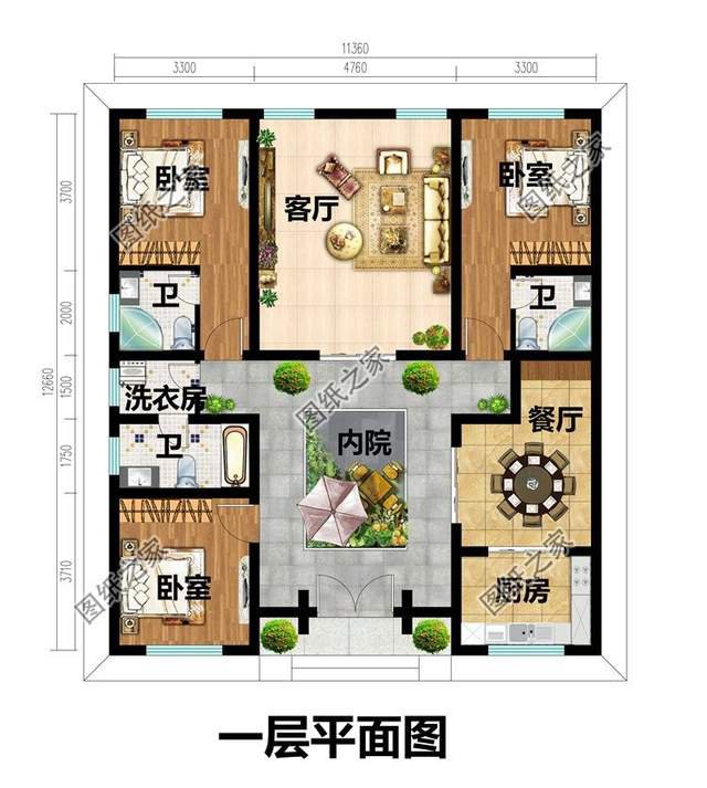 中庭三合院自建別墅，整潔立整的外觀，室內(nèi)布置合理