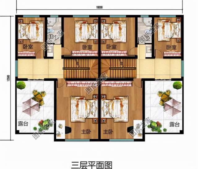兄弟二層雙拼別墅設(shè)計(jì)圖，大家似園圃，花團(tuán)錦簇