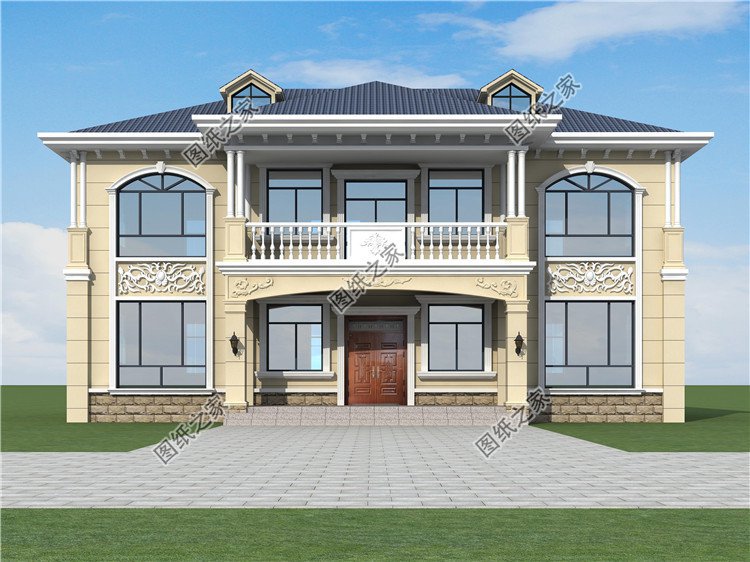 簡約對稱二層自建房設(shè)計圖正面圖