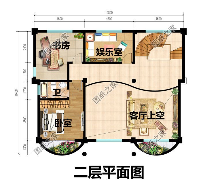 四層巴洛克別墅設(shè)計(jì)圖二層平面圖