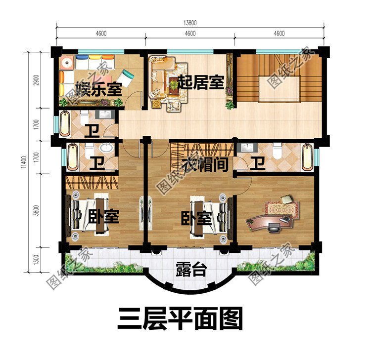 四層巴洛克別墅設(shè)計(jì)圖三層平面圖