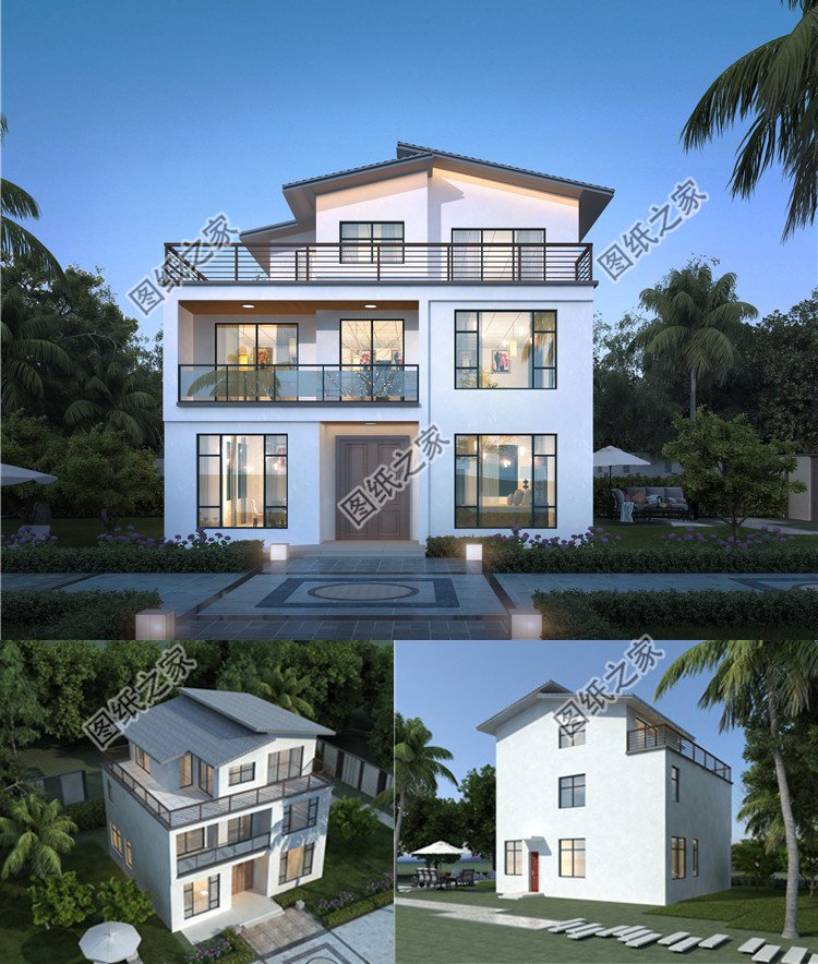 三層帶露臺(tái)的徽派別墅設(shè)計(jì)圖效果圖