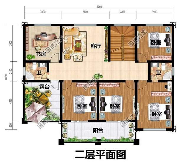 二層大面寬別墅圖紙，外觀氣勢(shì)有力，內(nèi)部布置實(shí)用