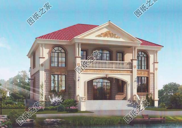 二層大面寬別墅圖紙，外觀氣勢(shì)有力，內(nèi)部布置實(shí)用