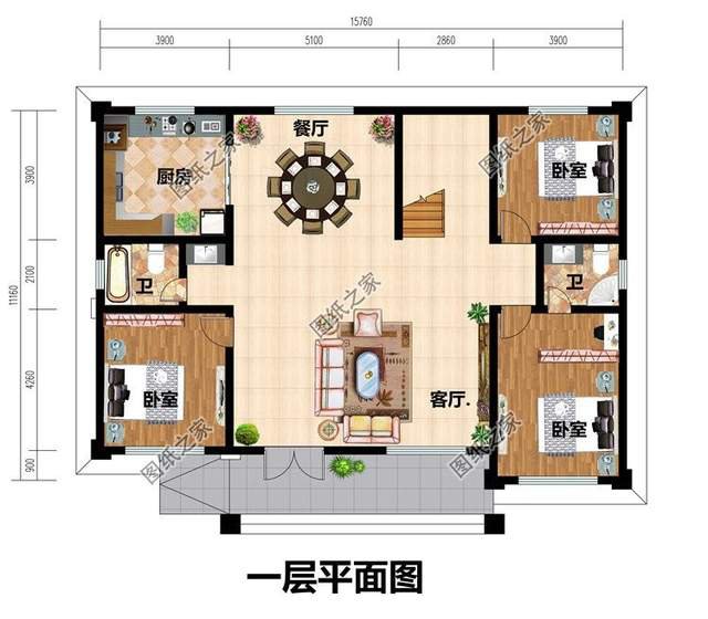 二層大面寬別墅圖紙，外觀氣勢(shì)有力，內(nèi)部布置實(shí)用