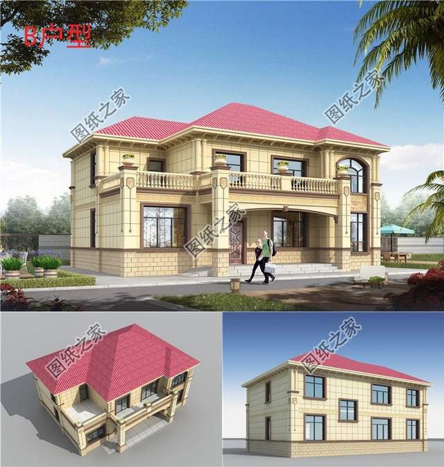 二層大面寬別墅圖紙，外觀氣勢(shì)有力，內(nèi)部布置實(shí)用