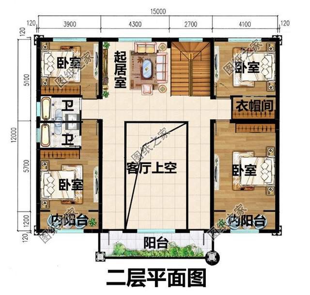 二層大面寬別墅圖紙，外觀氣勢(shì)有力，內(nèi)部布置實(shí)用