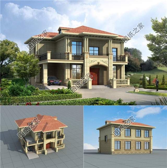 二層大面寬別墅圖紙，外觀氣勢(shì)有力，內(nèi)部布置實(shí)用