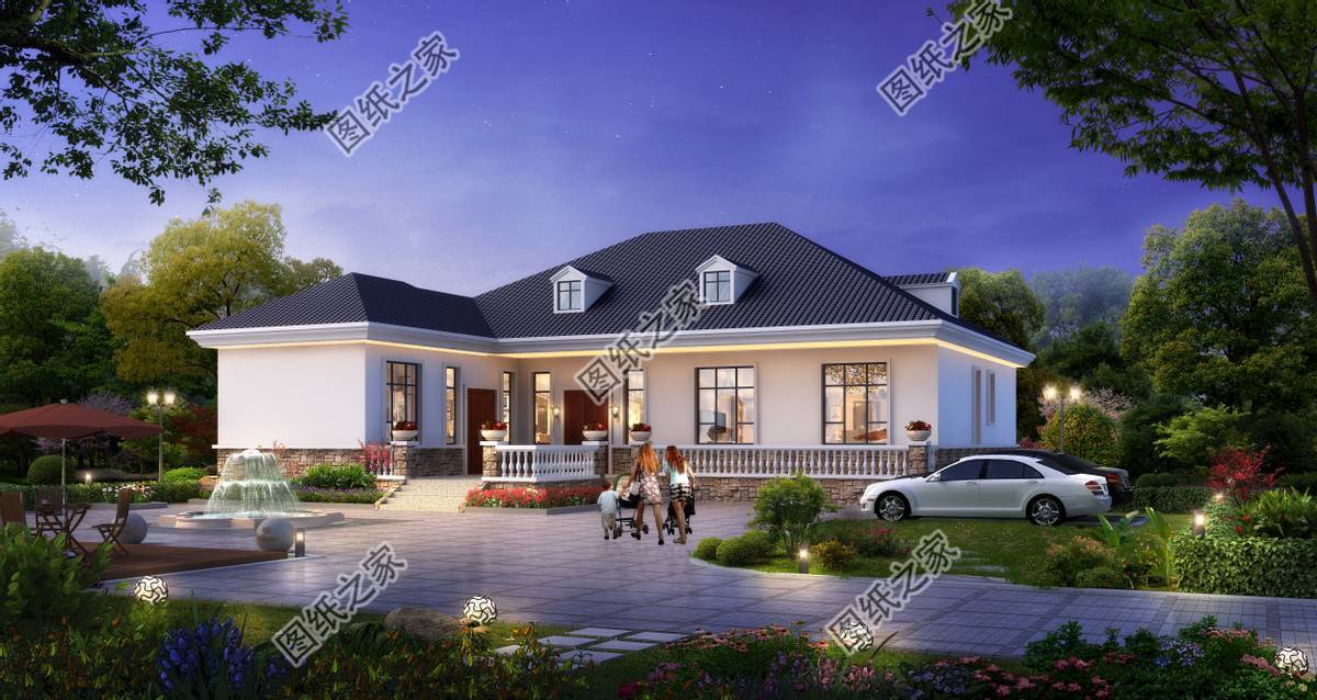 七字型一層別墅，獨(dú)立廚房設(shè)計(jì)，鄉(xiāng)村建房?jī)?yōu)選戶型