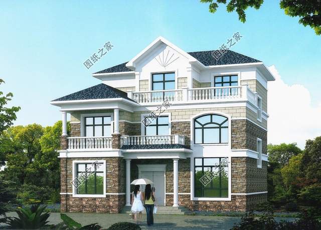 鄉(xiāng)村二層小洋樓設(shè)計(jì)，造型方正，層次多變，外觀豪華大氣