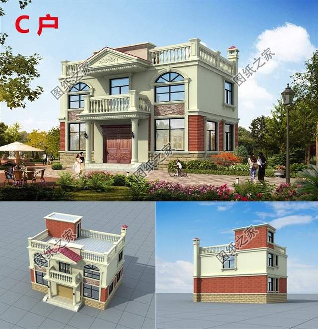 鄉(xiāng)村二層小洋樓設(shè)計(jì)，造型方正，層次多變，外觀豪華大氣