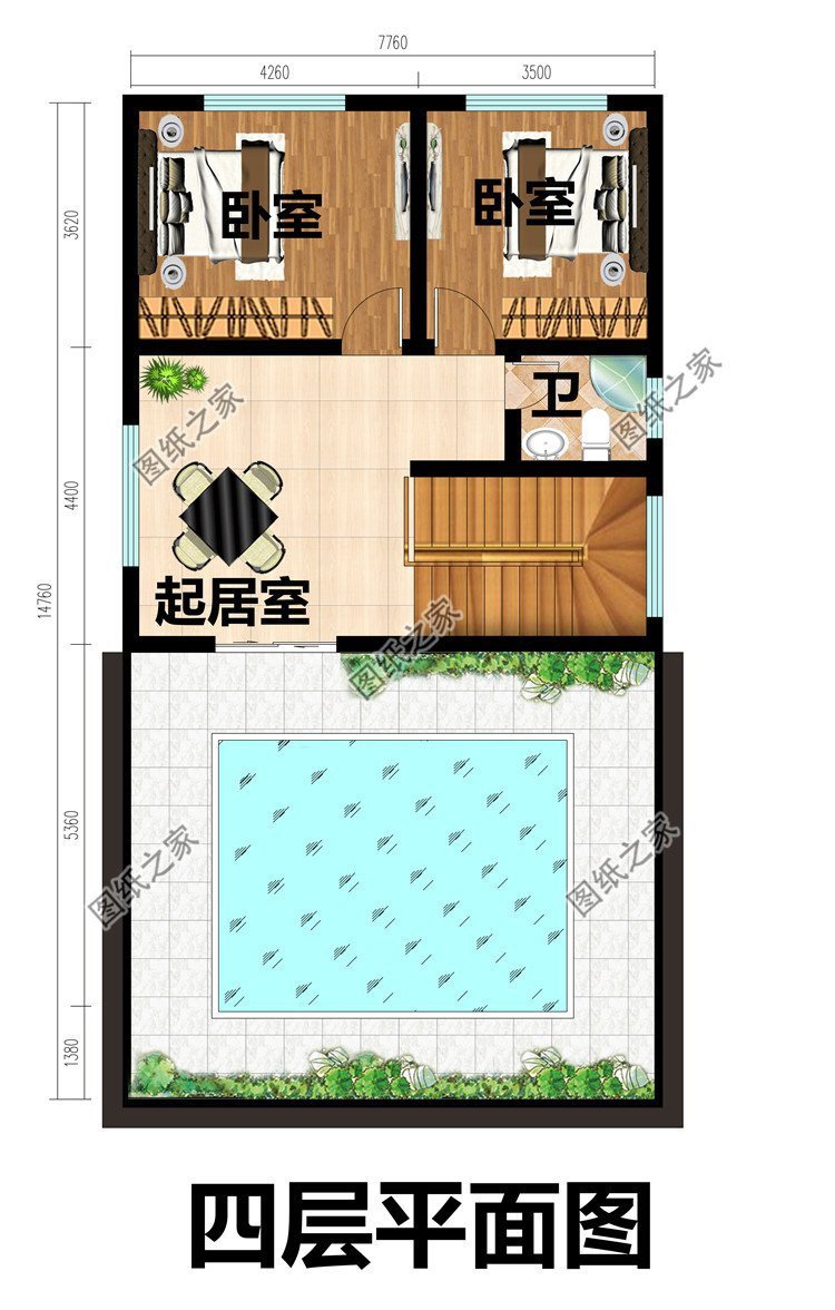 迷你四層別墅設計，平屋頂設計造價低，每一層功能齊全