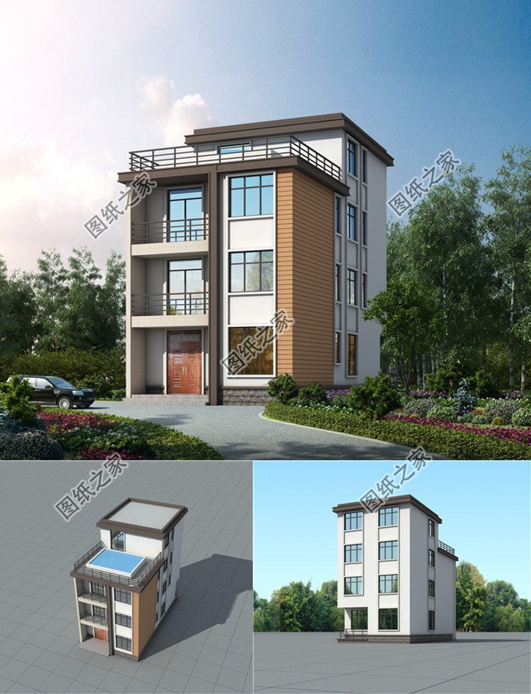 迷你四層別墅設計，平屋頂設計造價低，每一層功能齊全