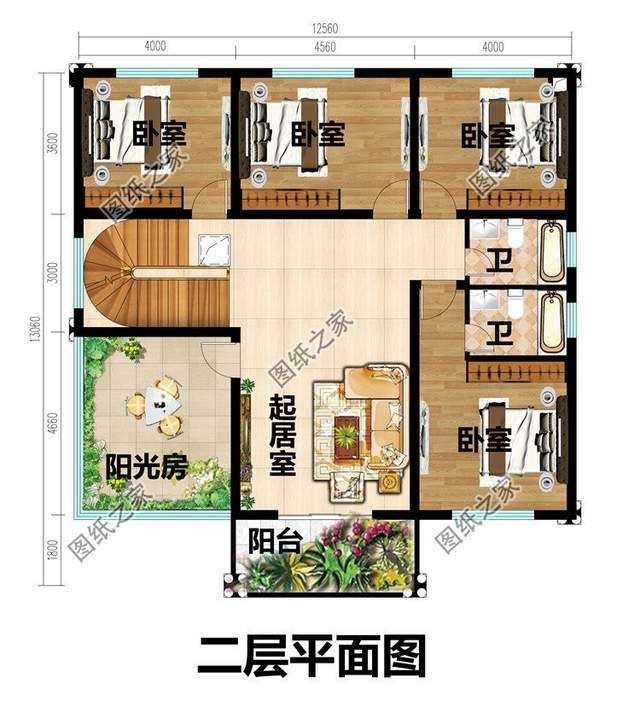 農(nóng)村別墅帶陽光房效果圖，沐浴在春風(fēng)陽光下，享受到陽光的溫暖