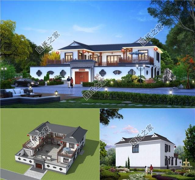 現(xiàn)代四合院別墅，住宅白墻黛瓦，淡雅寧靜