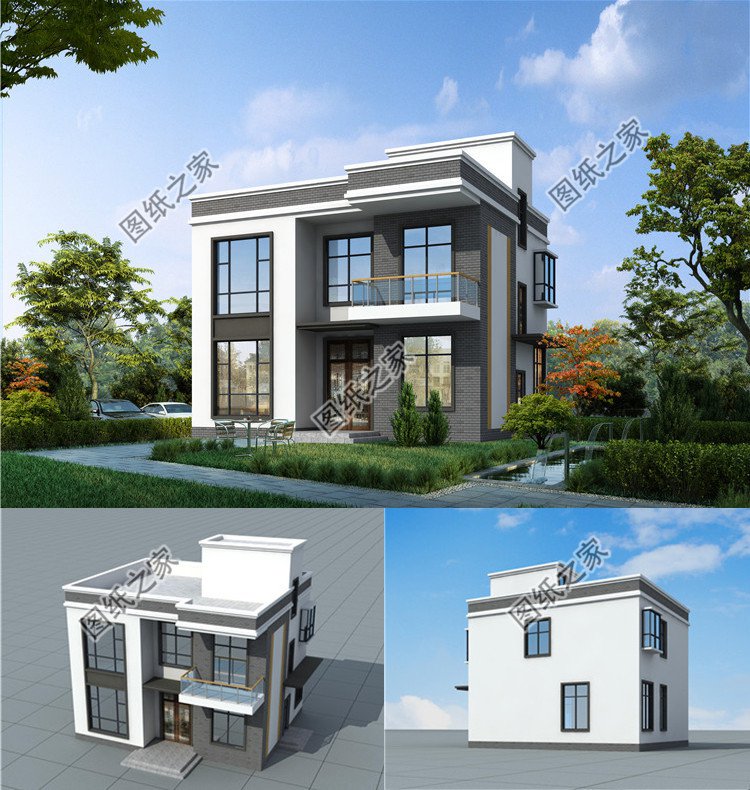 面寬11米現(xiàn)代風(fēng)二層小別墅效果圖