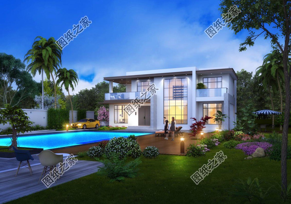 二層現(xiàn)代平屋頂別墅設(shè)計(jì)，大面積的露臺(tái)，居住會(huì)更舒適一些