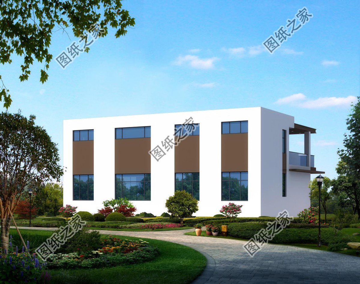 二層現(xiàn)代平屋頂別墅設(shè)計(jì)，大面積的露臺(tái)，居住會(huì)更舒適一些