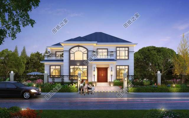 二層歐式農(nóng)村自建房設(shè)計，外觀造型唯美浪漫，白墻磚增添溫馨感