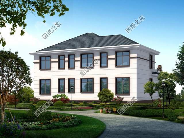 二層歐式農(nóng)村自建房設(shè)計，外觀造型唯美浪漫，白墻磚增添溫馨感