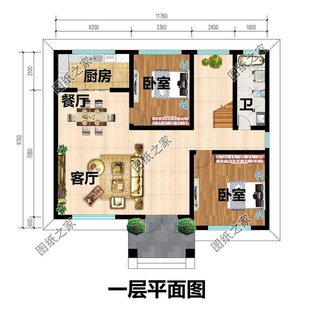 簡(jiǎn)約三開(kāi)間二層別墅，二樓小露臺(tái)，閑坐聊天好不愜意