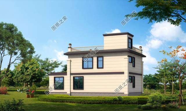 二層平屋頂別墅設(shè)計(jì)，屋頂花園非常寬敞，在這里休息肯定十分舒適