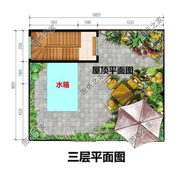 二層平屋頂別墅設(shè)計(jì)，屋頂花園非常寬敞，在這里休息肯定十分舒適