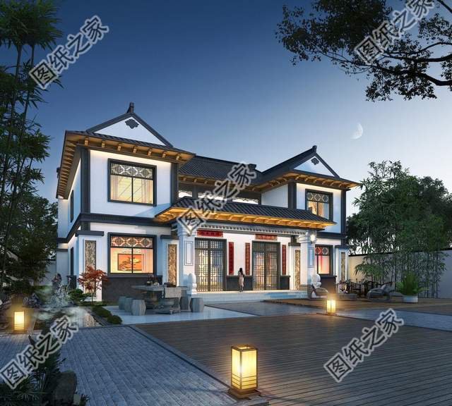 雙拼四合院別墅設(shè)計(jì)圖，外觀造型古典大氣，內(nèi)部更顯格調(diào)檔次