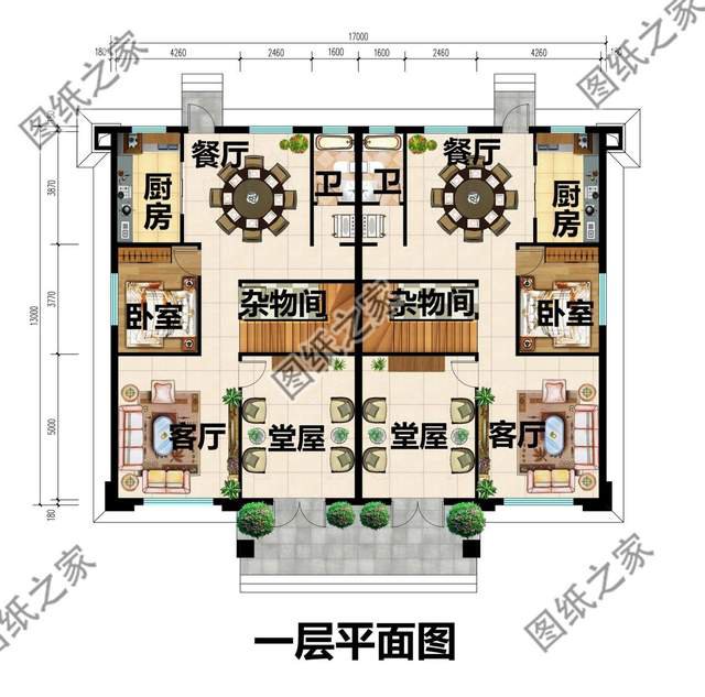 雙拼四合院別墅設(shè)計(jì)圖，外觀造型古典大氣，內(nèi)部更顯格調(diào)檔次