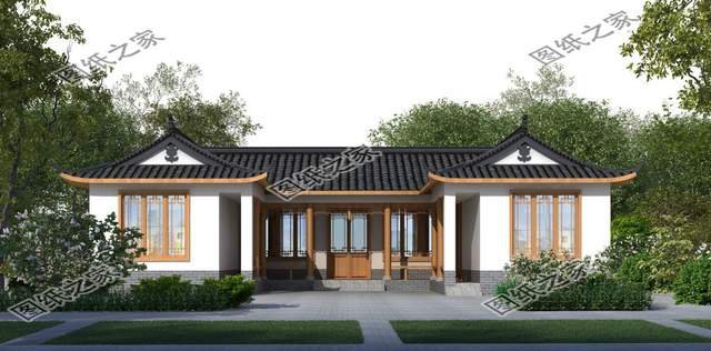 一層三合院別墅設(shè)計，清雅古韻，色調(diào)沉穩(wěn)靜默