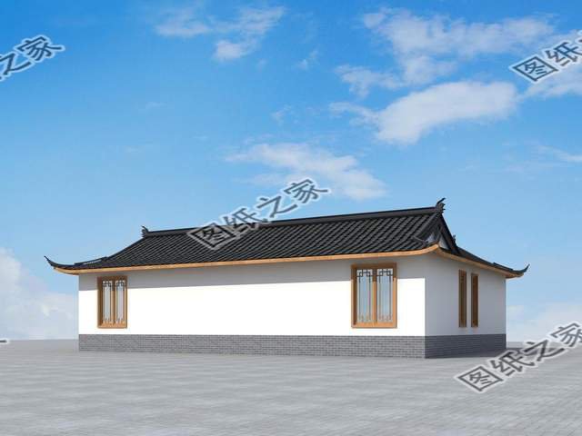 一層三合院別墅設(shè)計，清雅古韻，色調(diào)沉穩(wěn)靜默