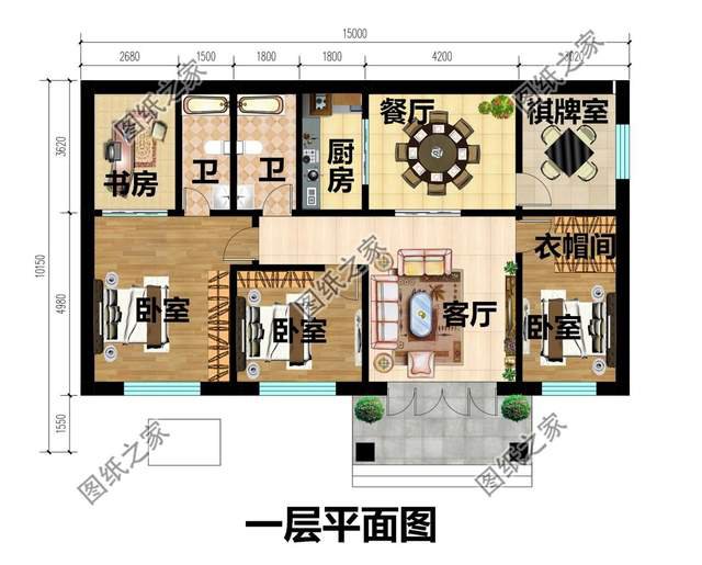 一層農(nóng)村自建房設(shè)計(jì)，背面不開窗，內(nèi)部布局緊湊而實(shí)用