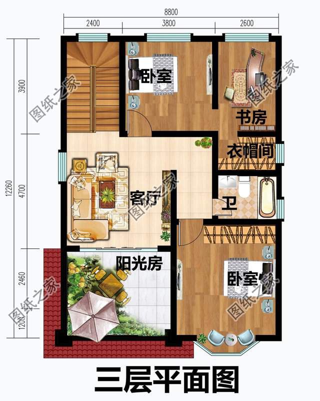 三層農(nóng)村自建房設(shè)計(jì)，陽(yáng)光房設(shè)計(jì)形成一個(gè)休閑、娛樂(lè)的場(chǎng)所