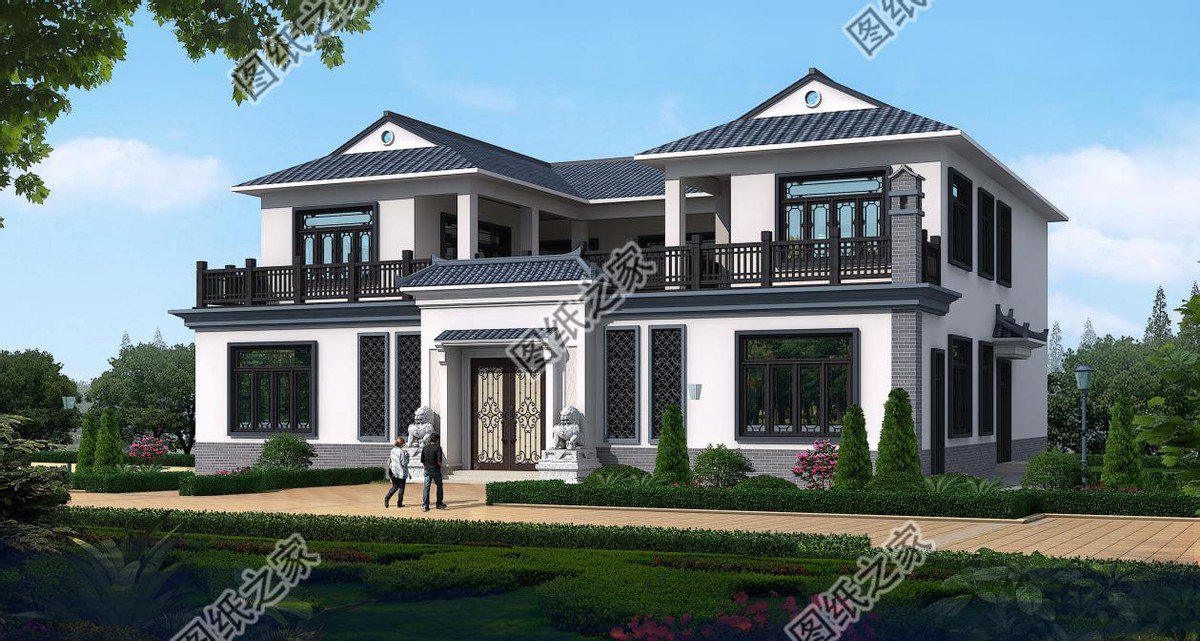 新中式庭院住宅設(shè)計(jì)，色彩搭配簡潔樸素，中式特色融合很好