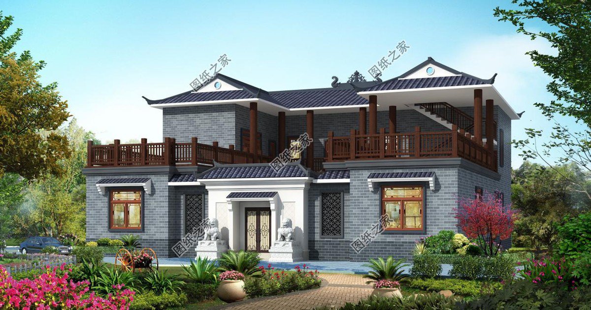 新中式庭院住宅設(shè)計(jì)，色彩搭配簡潔樸素，中式特色融合很好