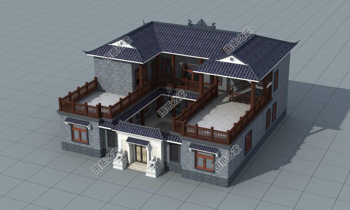 新中式庭院住宅設(shè)計(jì)，色彩搭配簡潔樸素，中式特色融合很好