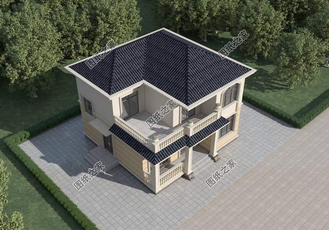 簡約二層別墅，占地不到百平，外觀簡潔適合小戶型建造