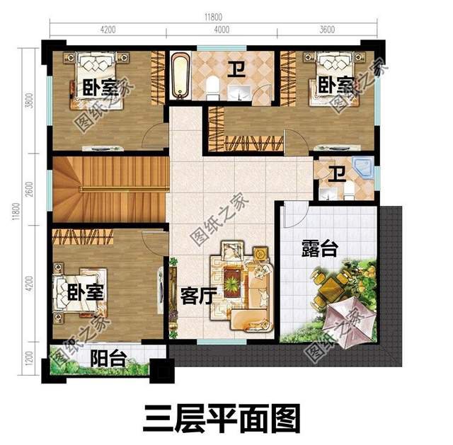 農(nóng)村三層別墅設(shè)計(jì)，溫馨色系外墻主體，保證你一眼就愛(ài)上