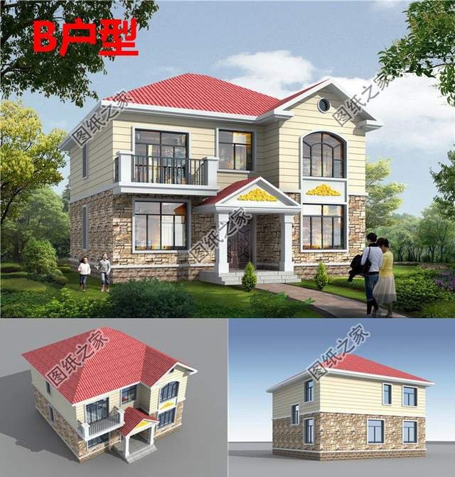 簡歐式二層別墅設(shè)計，戶型方正造價不高，人人都蓋得起