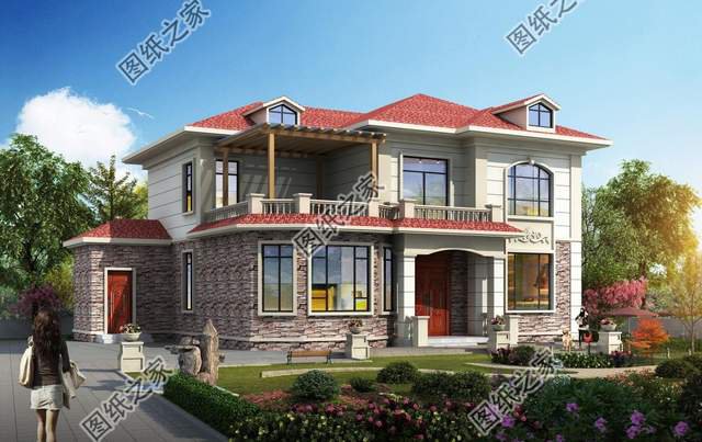 帶文化石的農(nóng)村別墅設(shè)計(jì)，色彩多樣外觀給你營造出炫彩的舒適生活