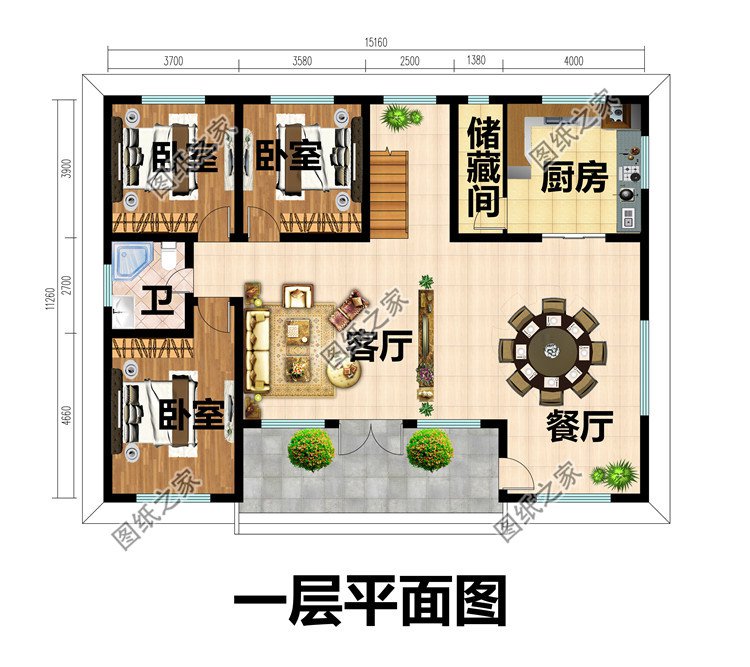 一層帶閣樓別墅設(shè)計(jì)圖一層平面圖
