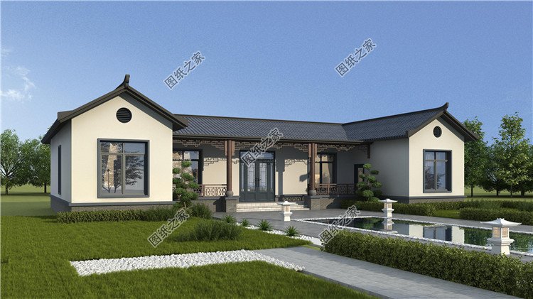 一層三合院農(nóng)村別墅設(shè)計(jì)圖外觀圖