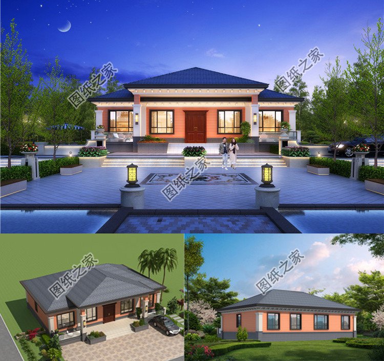 農(nóng)村一層別墅施工圖效果圖