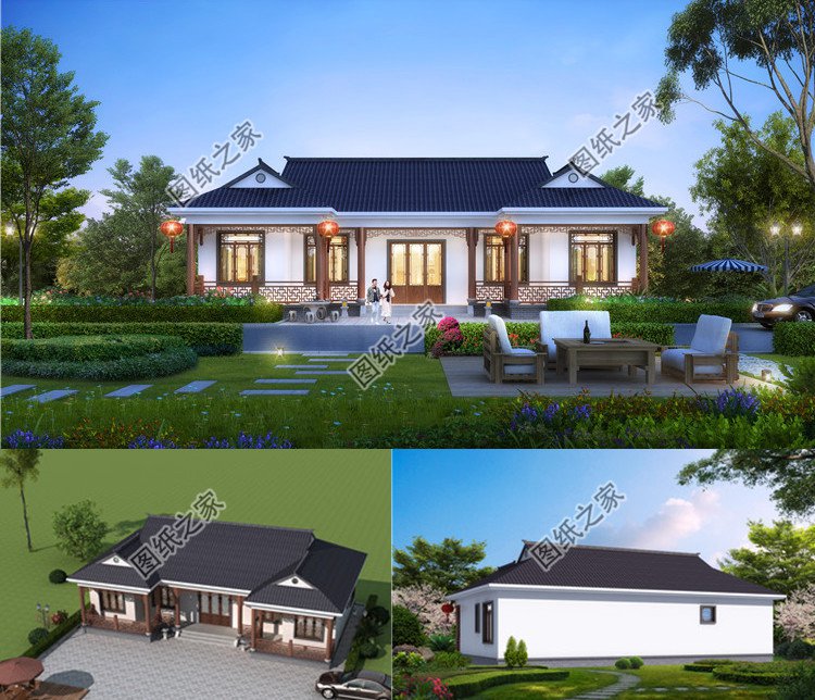 農(nóng)村中式一層合院自建房設(shè)計(jì)圖效果圖