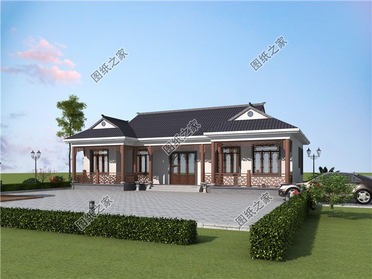 農(nóng)村中式一層合院自建房設(shè)計(jì)圖外觀圖